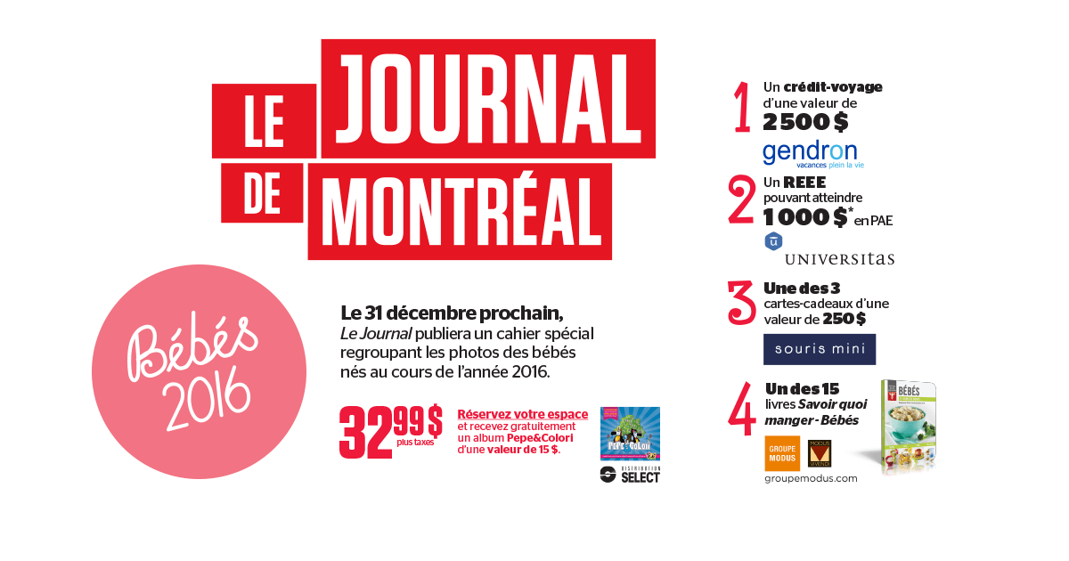 Concours Journal De Montréal Cahier Bébés 2016