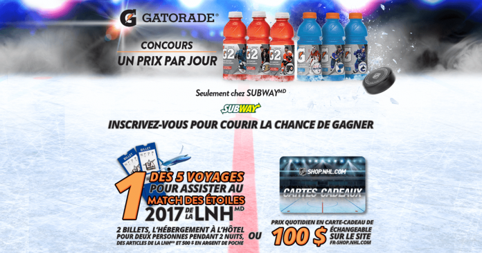 Concours Gatorade Un Prix Par Jour Chez SUBWAY (GatoradeUnPrixParJour.com) Concours Gatorade Un Prix Par Jour Chez SUBWAY (GatoradeUnPrixParJour.com)