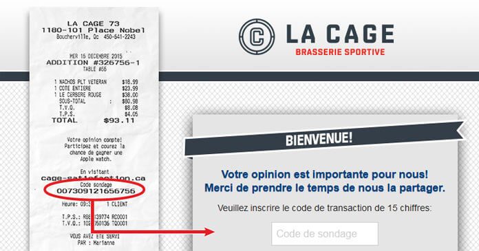 Concours Sondage La Cage Brasserie Sportive (Cage-Satisfaction.ca) Concours Sondage La Cage Brasserie Sportive (Cage-Satisfaction.ca)